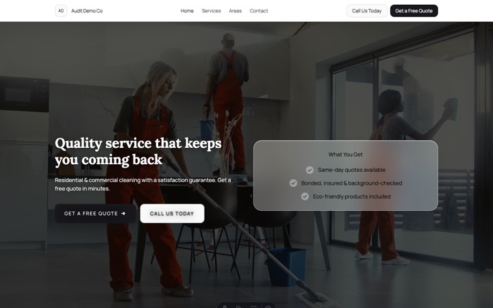 Spark template for Cleaning · Home Services — real site preview