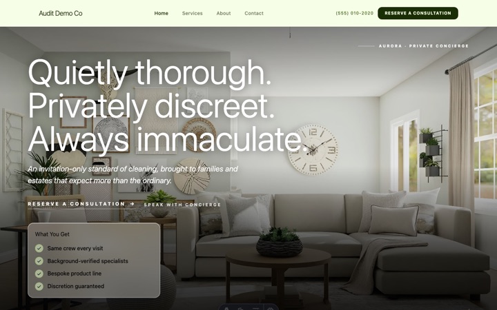 Aurora — live Premium Cleaning · Boutique Homes demo site