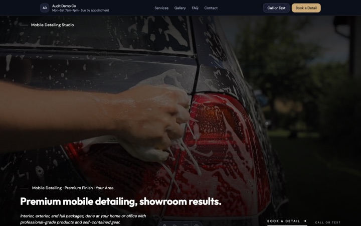 Cinematic — live Mobile Detailing · Premium Services demo site