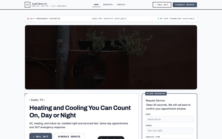 Signal — live HVAC · Emergency Services demo site