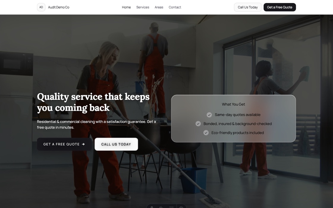 Cleaning website template — a real Buildrok site