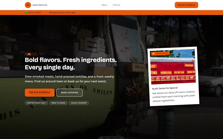 Streetside — live Food Truck · Street Food demo site