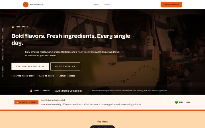 Flame — live Food Truck · Street Food demo site
