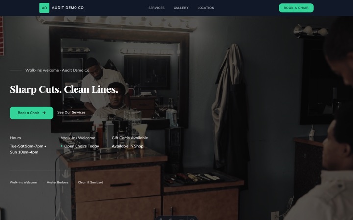 Modern — live Barber Shop · Men's Grooming demo site