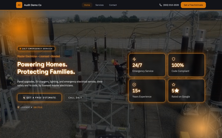 Neon — live Electrician · Electrical Services demo site