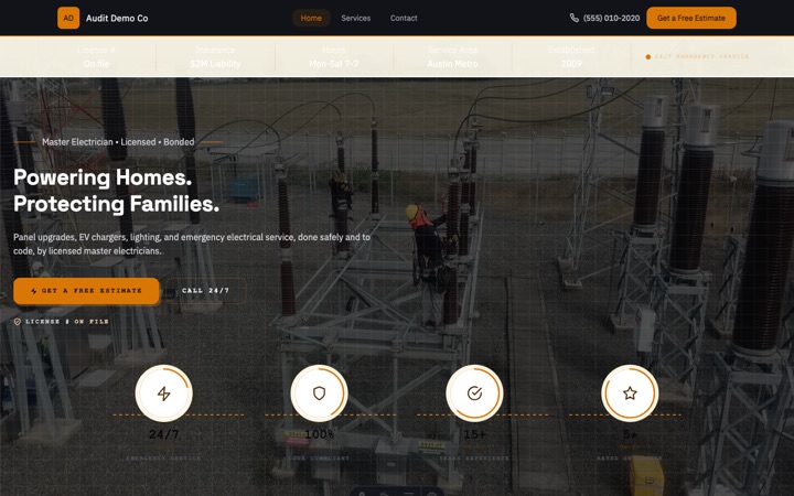 Ampere — live Electrician · Electrical Services demo site