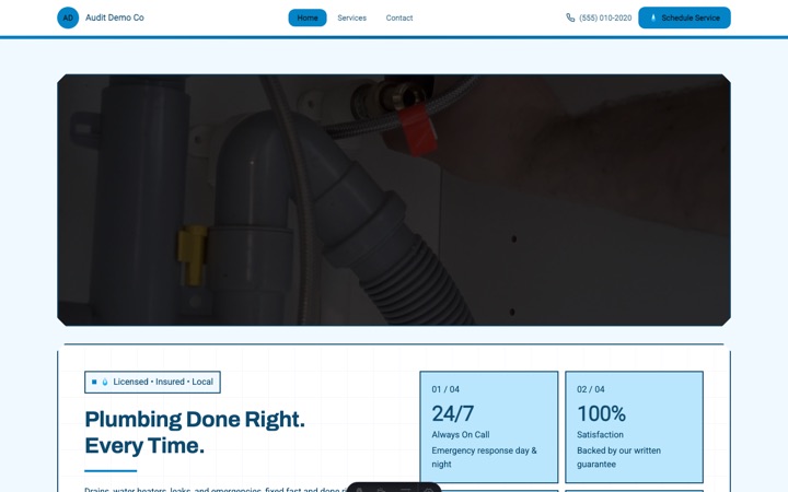 Copper — live Plumber · Plumbing Services demo site