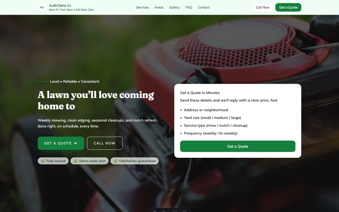 Landscaping website template — a real Buildrok site