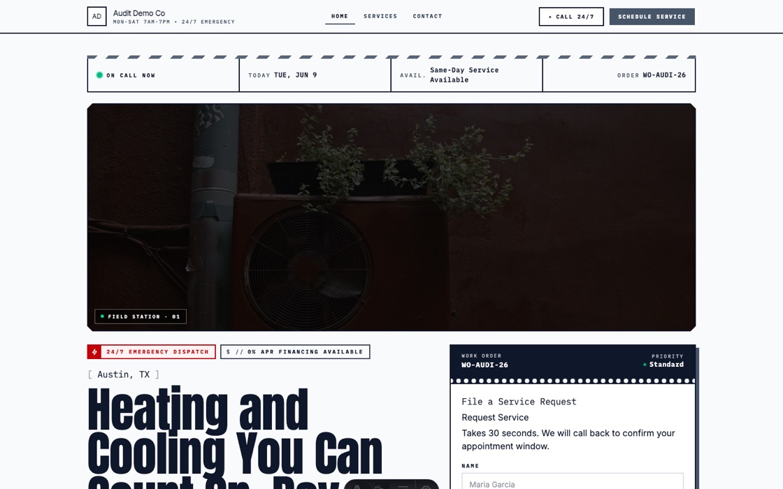 HVAC website template — a real Buildrok site