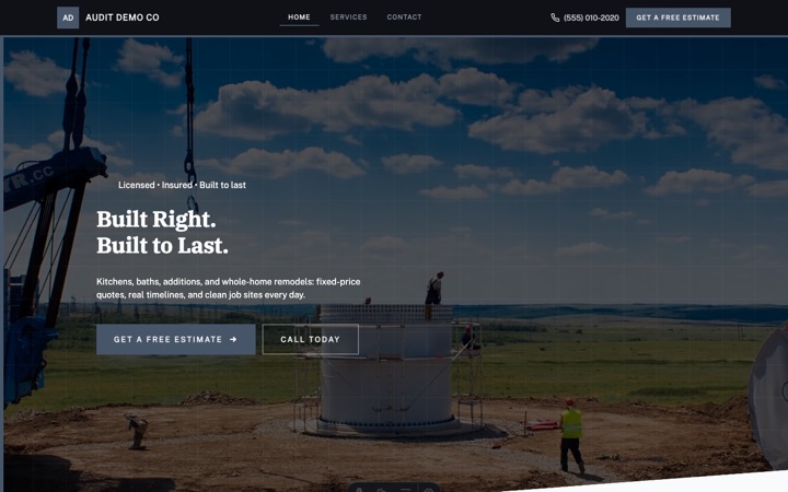 Cornerstone — live Construction · General Contractor demo site